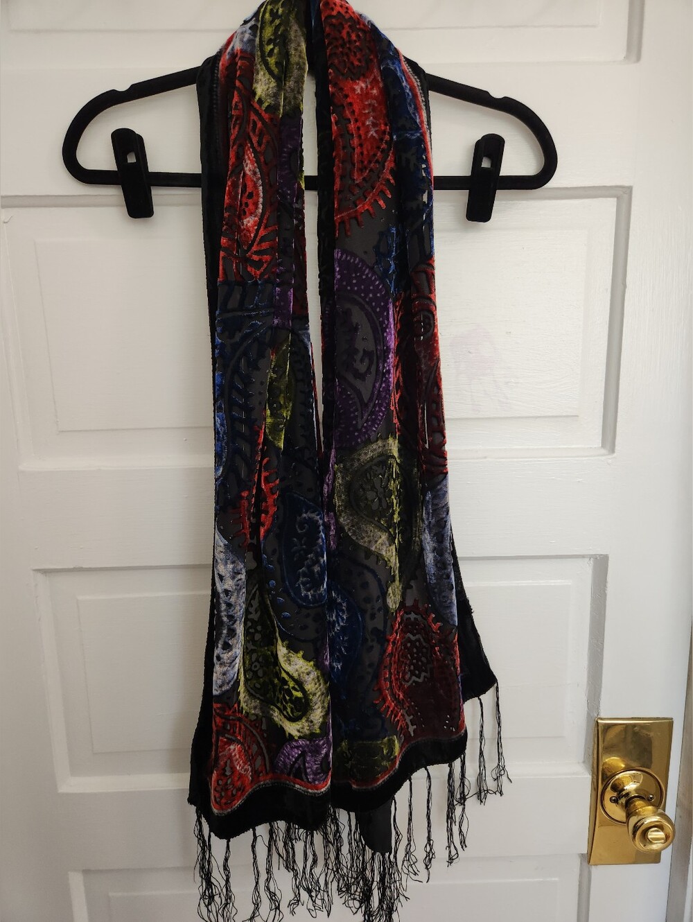 Multicolor Velvet Paisley Fringe Scarf Wrap